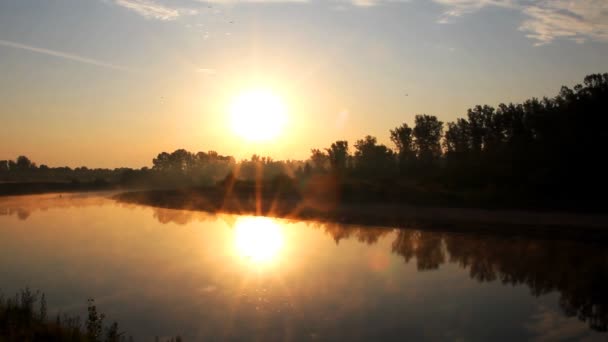 Paisagem com o nascer do sol sobre o rio — Vídeo de Stock