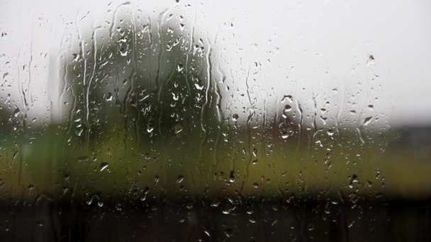 Janelas de vidro na aldeia com gotas de chuva — Vídeo de Stock