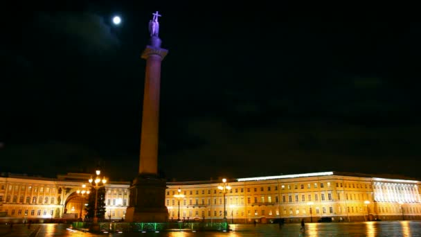 Hermitage - Pałac zimowy w st. Petersburgu w nocy - timelapse — Wideo stockowe