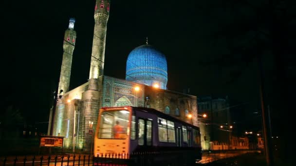 Собор мечеті в Санкт-Петербург вночі — стокове відео