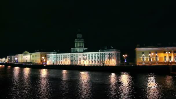 Kunstkammer sur la Neva à Saint-Pétersbourg la nuit — Video