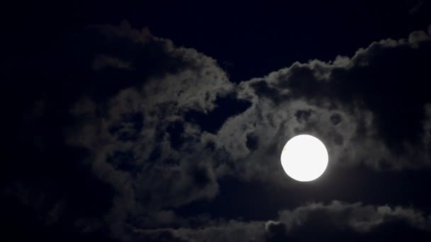 Timelapse with moon moving between clouds — Stock Video
