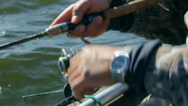 Fishing with spinning - close-up — Stock Video