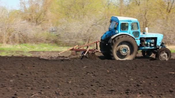 Tractor arando en primavera — Vídeo de stock