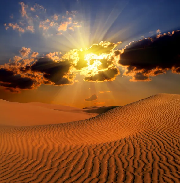 在沙漠中的戏剧性 suset 景观 — 图库照片