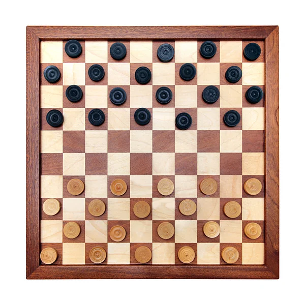 Шахматная доска с шашками на расстоянии — стоковое фото