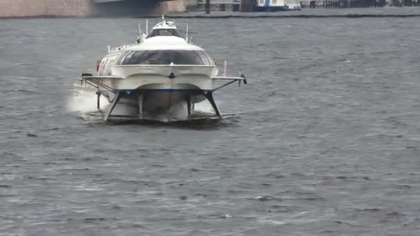 Meteor - łodzi wodolotem na Newę w Sankt Petersburgu, Rosja — Wideo stockowe