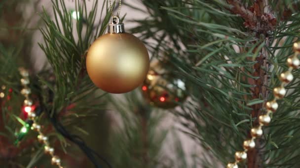 Albero di Natale decorato con ghirlande lampeggianti primo piano — Video Stock