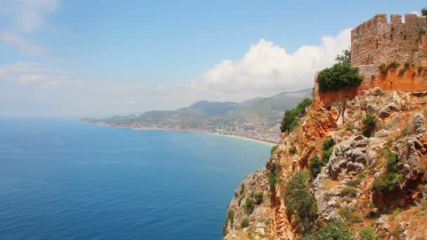 Panorama del mar mediterráneo - vista desde la fortaleza Alanya Turquía — Vídeo de stock