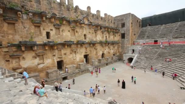 Ancient amphitheater in Aspendos — Stock Video