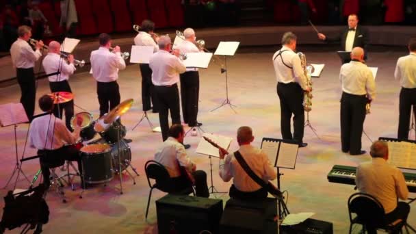 Muzikanten spelen in een circus — Stockvideo