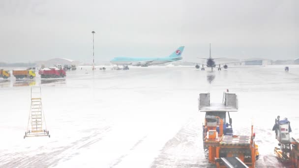 Vliegveld luchthaven timelapse - uitzicht vanaf de terminal in Moskou — Stockvideo