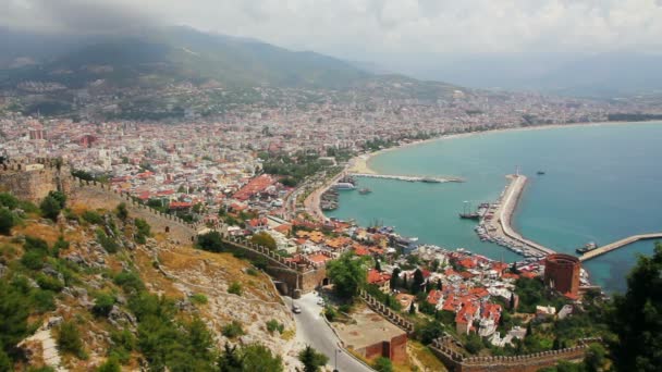 Pohled z pevnosti na město alanya - Turecko — Stock video
