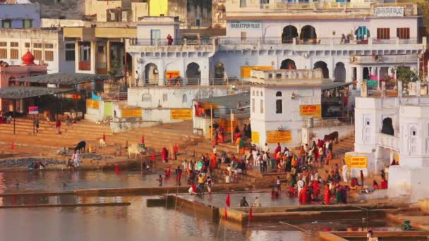 Ritual mandi di danau suci di — Stok Video