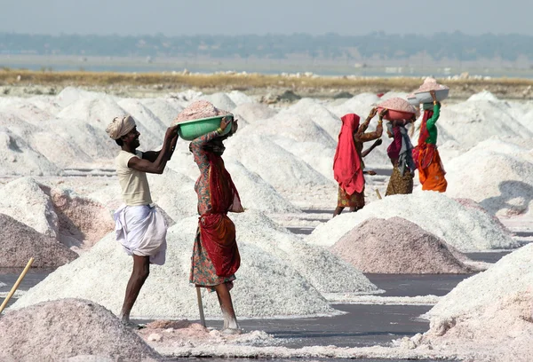 Salt mining on Sambhar lake in India — Stock Photo, Image