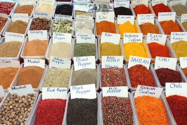 Variety of spices on turkish market — Stock Photo, Image