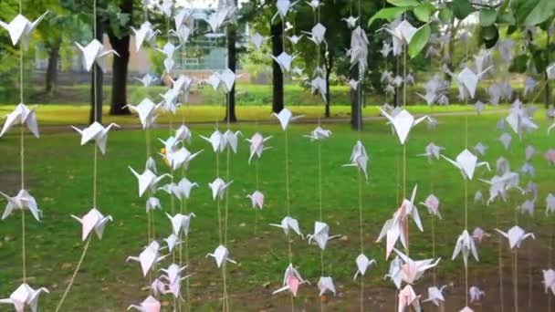 Многие бумажные журавли оригами — стоковое видео