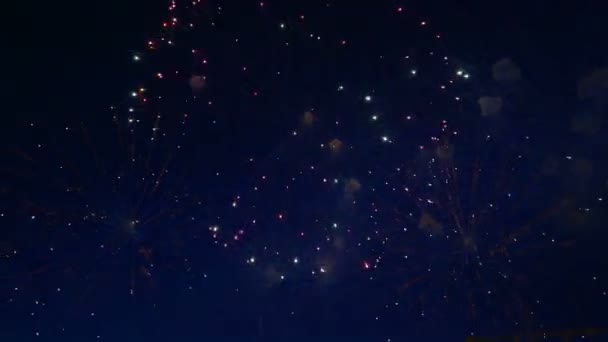 Hermoso espectáculo de fuegos artificiales en el cielo nocturno — Vídeos de Stock