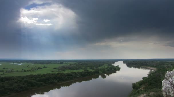Timelapse landscape with river and rain — Stock Video