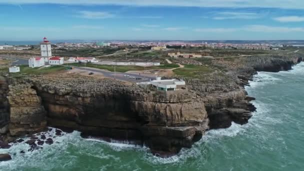 葡萄牙卡沃罗角及大西洋灯塔全景 — 图库视频影像