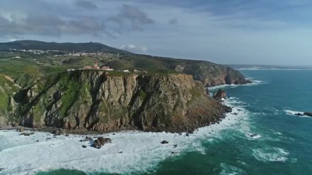 Luchtfoto Rondom Vuurtoren Van Cape Roca Cabo Roca Het Meest — Stockvideo