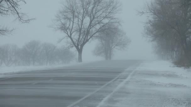 Samochody na drodze zima w blizzard — Wideo stockowe