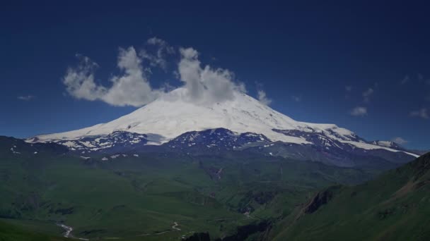 Mount Elbrus and clouds Caucasus mountains — Stock Video