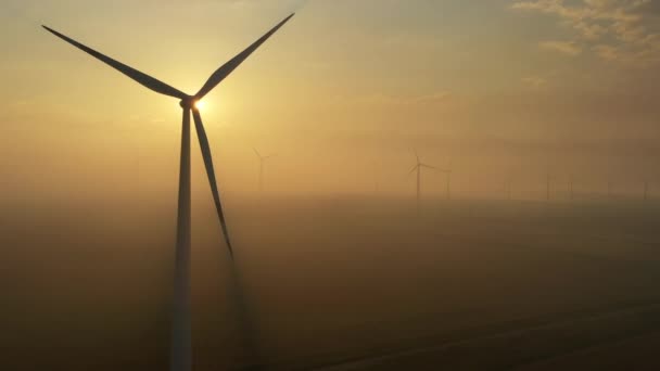 Windmolens in rotatie bij zonsopgang — Stockvideo