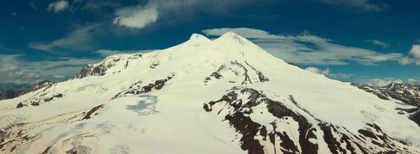 Flygfoto Panorama Landskap Snötäckta Elbrus Mount Kaukasus Bergen Ryssland — Stockfoto
