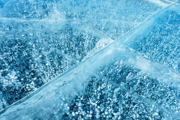 Hermoso Hielo Azul Transparente Burbujas Metano Congelado Textura Del Fondo — Foto de Stock