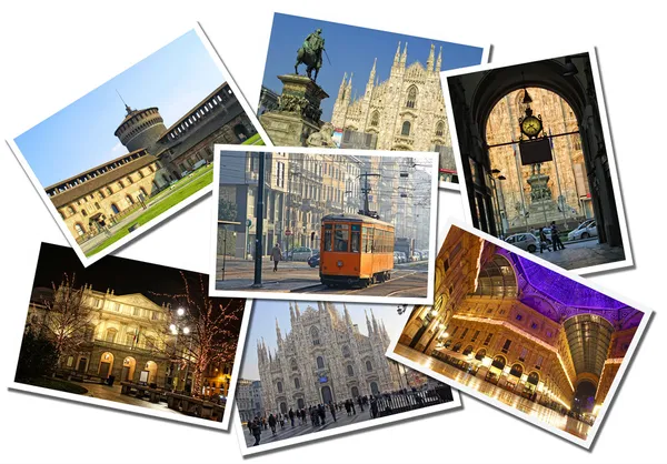 Collage aus Postkarten der Mailänder Stadt, Italien — Stockfoto