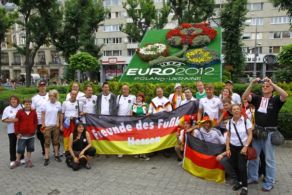 Germania tifosi della squadra di calcio posare per una foto di gruppo — Foto Stock