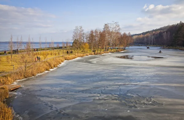 Vista de inverno de lagos e parques perto do Mar de Kiev, Ucrânia — Fotografia de Stock