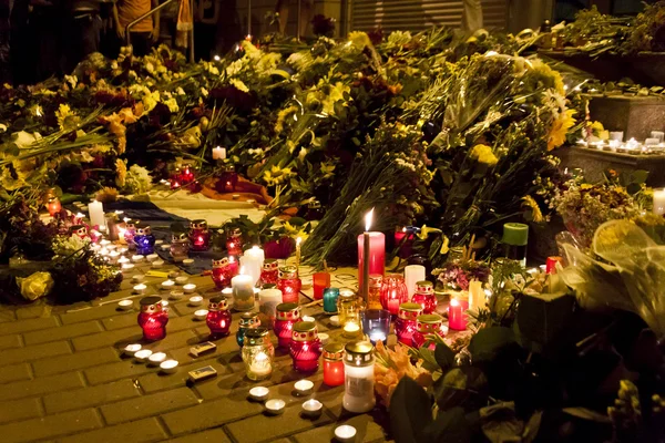 人们在荷兰驻基辅大使馆放花 — 图库照片