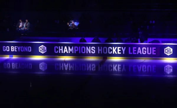 Kyiv Ukraine Październik 2021 Baner Ligi Hokeja Mistrzów Chl Desce — Zdjęcie stockowe