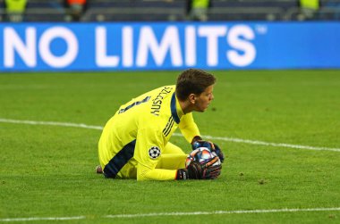 KYIV, UKRAINE - 20 Ekim 2020: Juventus kalecisi Wojciech Szczesny UEFA Şampiyonlar Ligi maçında Ukrayna 'nın Kyiv kentindeki NSC Olimpiyskyi stadyumunda Dinamo Kyiv' e karşı maç yapıyor. Juve 2-0 kazandı.