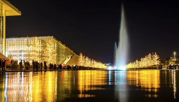 Athens Greece December 2019 Dancing Water Fountain Event Stavros Niarchos Zdjęcia Stockowe bez tantiem