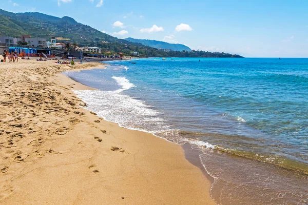 Golden Sand Cefalu Beach Cefalu Town Sicily Italy Cefalu Has — Photo