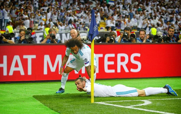 Kyiv Ukraine Maio 2018 Gareth Bale Marcelo Real Madrid Reagem — Fotografia de Stock