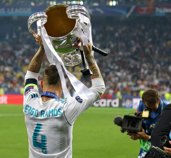 Kyiv Ukraine May 2018 Sergio Ramos Real Madrid Celebrates Winning — Stock Photo, Image