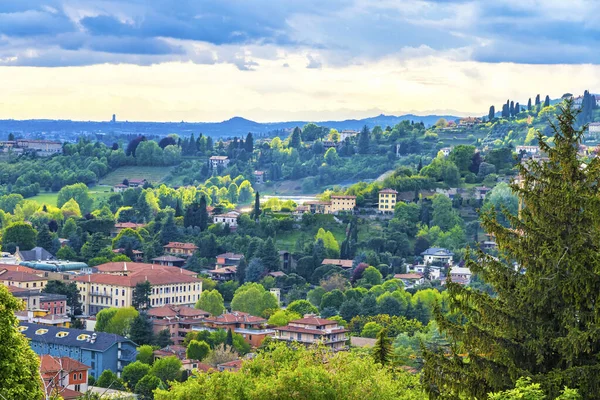 Picturesque Aerial Spring View Outskirts Bergamo City Italy View Parco — Stockfoto