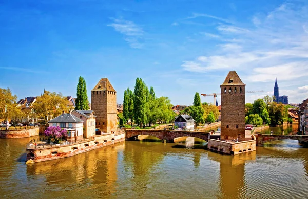 Three Bridges Two Towers Medieval Bridge Ponts Couverts Strasbourg City — 图库照片