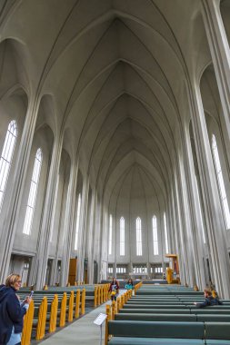 Reykjavik, Iceland - September 5, 2017: Interior of Hallgrimskirkja Cathedral, Lutheran parish church in Reykjavik, Iceland. At 74.5m high, it's the largest church in Iceland