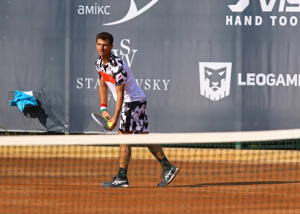 KYIV, UKRAINE - SEPTEMBER 7, 2021: Riccardo BONADIO of Italy in action during ATP Challenger Kyiv Open game against Constant LESTIENNE of France at Kyiv Tennis Park in Kyiv, Ukraine