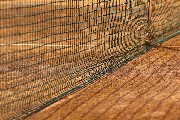 Close Tennis Net Net Shadow Clay Tennis Court Perspective Lines — ストック写真
