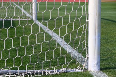 Uzhhorod, Ukrayna - 29 Ağustos 2022: VBET Ukrayna Premier Ligi maçı sırasında Uzhhorod 'daki Avanhard Stadyumu futbol sahasının net detayları Metalist Harkiv vs Inhulets. Kapasite 12000 izleyici
