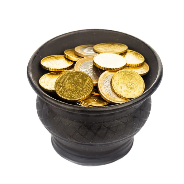 Pot with golden coins — Stock Photo, Image