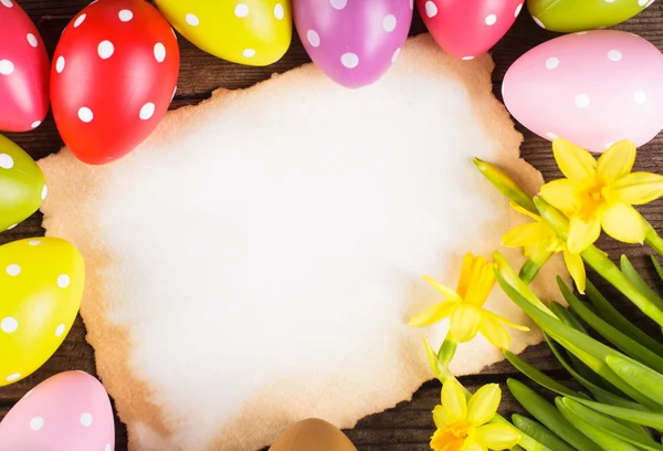 Easter eggs and card — Stock Photo, Image