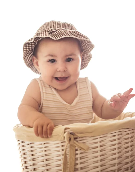 Eight month baby in basket — Stock Photo, Image