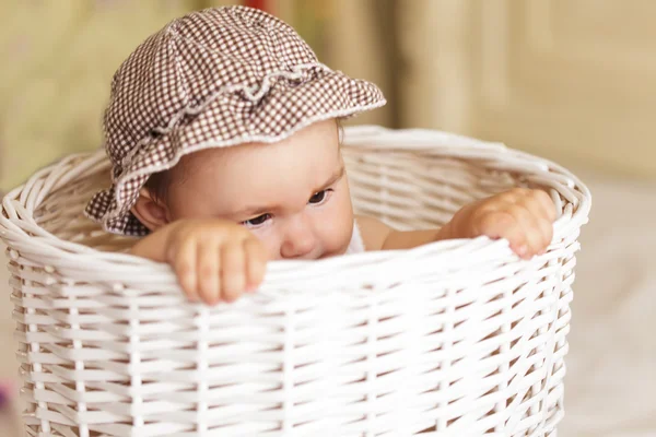 Eight month baby in basket — Stock Photo, Image